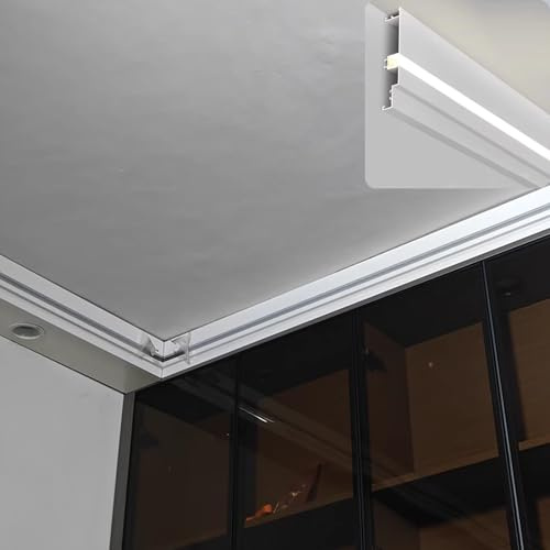 Canale LED Crown Moulding Lighting – Diffusore in alluminio montato su superficie per illuminazione indiretta a soffitto e battiscopa, 1,5 m (4,9 piedi) sistema di binario LED lineare