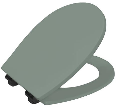 BEMIS Hudson Ultra-Fix Matt Toilet Seat - Pistachio. Wooden Toilet Seat with Water Based Paint for Easy Clean. Adjustable Matt Black Hinges, Universal & Easy Installation