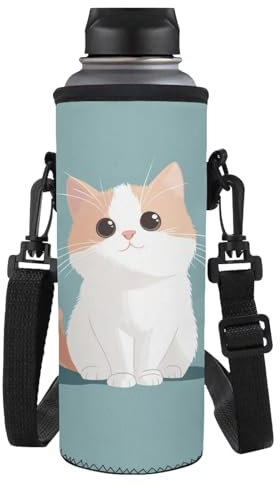 Yexignaon Cute Cat Water Bottle Sleeve for Girls Women Water Bottle Carrier with Shoulder Strap Insulated Cup Sleeve for School Outdoor Hiking Travel Drink Carrying