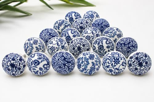 ARTISNO Keramikknäufe, bunt, blau, für Küchenschränke, Badezimmerschränke, Kommoden, Schubladen, Kommoden, Schubladen, handgefertigt, 20 Stück