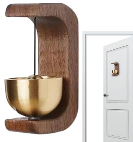 Shopkeepers Bell for Door Opening, Magnetic Wooden Door Chimes, Decoration Doorbell with Lightweight Brass Bell, Cute Doors Chime Simple Design for Cafe Front Doors Pet Store Refrigerator