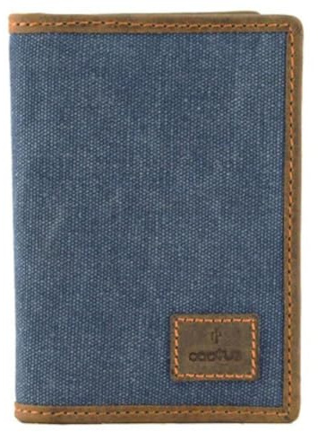 Mala Leather Canvas & Hunter Leather RFID Passport Cover – 4 Card Slots, ID Window & Zip Pocket – Travel Wallet 14 x 10 x 1.5 cm - Cactus (Denim)
