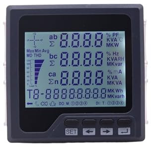 AIRUIXI Stromzähler LCD-Display Dreiphasiger Panelmeter-Analysator A, V, W, kWh, cos, Hz, VAR, Multifunktions-Leistungsmesser mit RS485 Modbus-RTU(Black,120 * 120mm)
