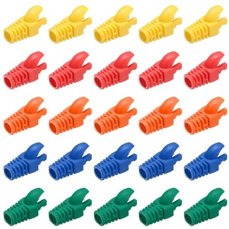 PATIKIL RJ45 Plug Connector Cover, 200Pcs Cat5 Cat5E Cat6 Cat7 Network Cable Boot Cover for Laptops Desktop Computers Routers Smart TV Network Cameras Printers, 5 Colors