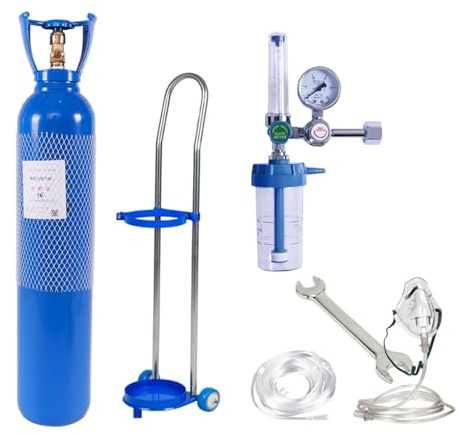 Juego de tanque de oxígeno, cilindro médico portátil de gran capacidad con máscara, esnórquel y carrito para asma y apoyo respiratorio