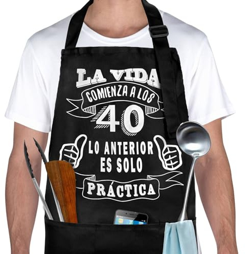 Geschenk 40 Geburtstag Mann, Kochschürze Herren Mit 3 Vordertaschen, Lustige Geschenke Zum 40 Geburtstag Mann, Verstellbare Grillschürze, Wasserdicht Küchenschürze Zum 40 Geburtstag Männer (40)