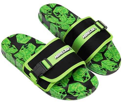 Minecraft Ciabatte Bambino con Velcro, Creeper Sandali Comodi Estive in Gomma per Uso Quotidiano e Casa, Regali per Gamer