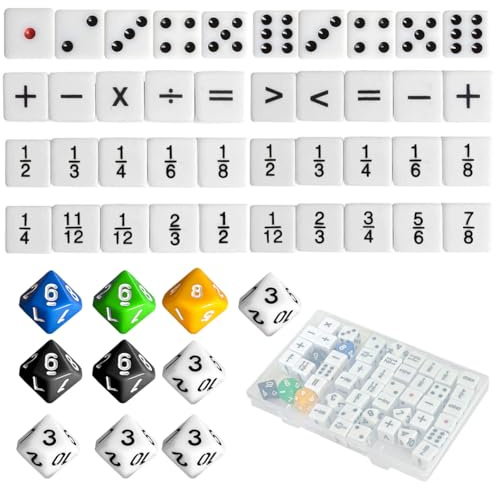 50STK Steckwürfel Mathe Wolfram Würfel Set Flüsterwürfel Unterrichtswürfel | Würfel 10 Seiten aus Acryl mit Zahlenwürfeln Punktwürfeln Operationswürfeln Bruchwürfeln Lernspiele für Rechenübungen