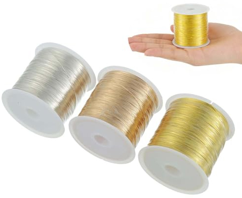 CDDCWZ 3 Rotoli Filo Metallico per Bigiotteria 0.3mm X 100M, filo per lavori artigianali, sottile, resistente alla luce e leggero, per perline, anelli e braccialetti fai da te