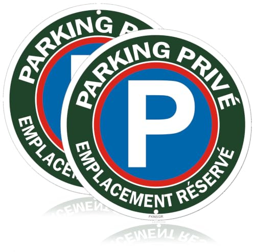 FKNSGR Panneau Rond Parking Privé & Emplacement Réservé 25x25cm Aluminium | Lot de 2 avec 2 Pré-trous Résistant aux Intempéries, pour Sécurité Parking Privé Inaltérable