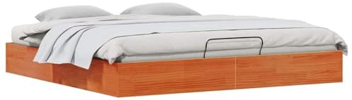 vidaXL Ottoman Bettgestell mit Stauraum Wachsbraun 200 x 200 cm, Moderner Bettgestell, rechteckig aus Holz, viel Stauraum, Gaslift, praktischer Platzsparer für Dein Schlafzimmer