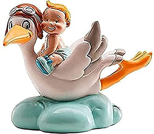 Dekora - Detalles Bautizo | Figura de Decoracion Bautizo Niño - Cigüeña Volando con Bebé