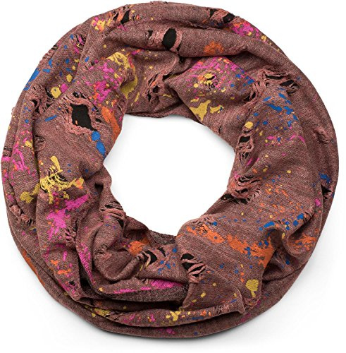 styleBREAKER Unisex Loop Schal Farbkleckse Used Look 80x35cm, Rotbraun
