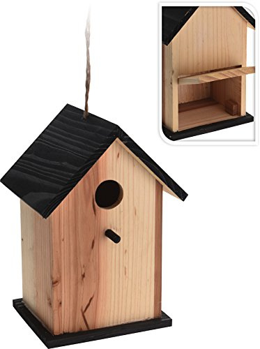 Holz Vogel Nisthaus mit schwarzen Dach 15,5 x 13 x 22,5 cm