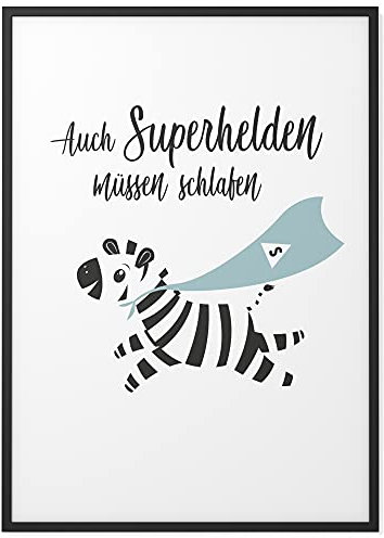 Papierschmiede® Kinderposter in A4 (21x30 cm), Wanddeko für Kinderzimmer oder Spielecke, Geschenk für Jungen, Wandbild Dekoration mit Sprüchen ohne Rahmen, Auch Superhelden müssen schlafen