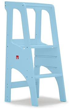 Bianconiglio Kids EVO Lernturm Höhenverstellbar mit abgerundeten Kanten, EN71/3, Handgemacht in Italien (Waschbar blau)