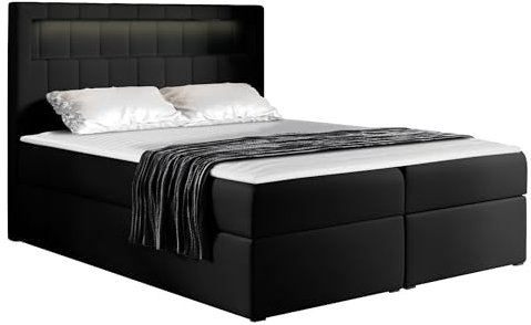 Mirjan24 Boxspringbett Snap mit LED-Beleuchtung Doppelbett mit 2 Bettkästen Matratze + Topper Amerikanisches Continentalbett Polsterbett Bett mit Kopfteil Bettgestell (Soft 011, 140 x 200 cm)