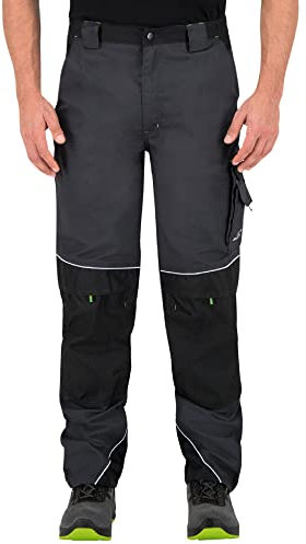 BWOLF Brave - Pantalones de trabajo para hombre con bolsillos laterales multifuncionales, bolsillos traseros y bolsillos acolchados para las rodillas + reforzado con poliÈster 600D, gris, XL