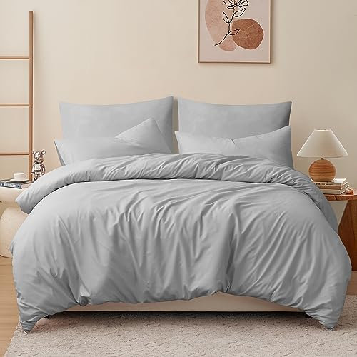 RUIKASI Housse de Couette 220x240 cm Gris avec Fermeture Éclair – Parure de Lit 2 Personne pour Lit 180x200 avec 2 Taie d'oreiller 65x65 cm – Ensemble en Microfibre Infroissable