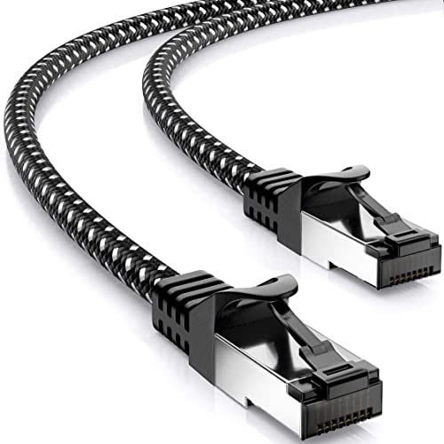 deleyCON 3,0m Cable LAN CAT7 - Red con Revestimiento de Cobre y Nailon - AWG27 600 MHz 10 Gbit/s S-FTP (PIMF) - Conexión RJ45 para Enrutadores DSL de Internet - Negro