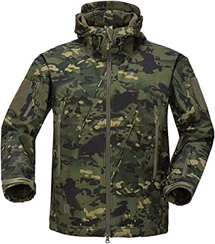 VADOOLL Herren Taktische Jacke Softshell Fleece Kapuzen Outdoor Mantel Warme Winterjacke Militär Softshell Taktische Jacke (CP GREEN,5XL)