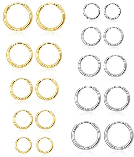 10 Paar Creolen für Frauen Silber Gold Creolen Kleine Set Hypoallergen Ohrringe für Frauen Mädchen (8MM-16MM)