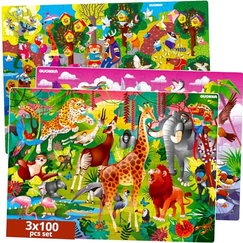 Puzzle ab 4 5 6 Jahre - 3 Set Puzzle 100 Teile von QUOKKA - Kinder Spiele ab 4 5 6 Jahren - Geschenk Spielzeug für Mädchen and Junge ab 7 8
