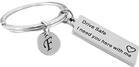 Homxi Schlüsselanhänger Damen Herren Edelstahl,Militärplatte Gravur Drive Safe I Need You here with me Con Buchstabe Schlüsselbund Silber