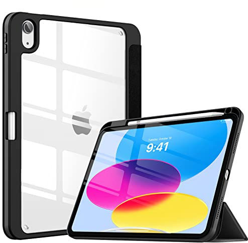 TiMOVO Cover per iPad A16 11 Generazione 11 Pollici 2025, iPad 10 Generazione 2022 10,9 Pollici con Portapenne, Custodia con Trasparente, Funzione di Auto Sveglia/Sonno, Nero