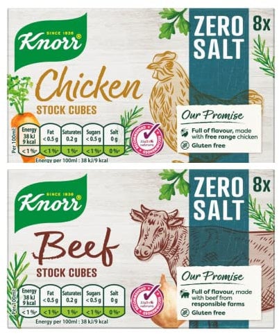 Knorr Chicken and Beef Zero Salt Stock Cubes (2 x 72g)