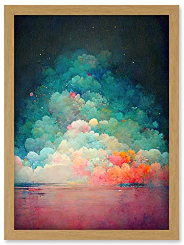 Doppelganger33 LTD Beach Sunset In Bubble Clouds Dreamy Surreal Abstract Artwork Framed Wall Art Print A4