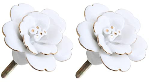 2 pcs Vintage Floral Door Knobs Decorative Cabinet Handles Cupboard Dresser Wardrobe Screws