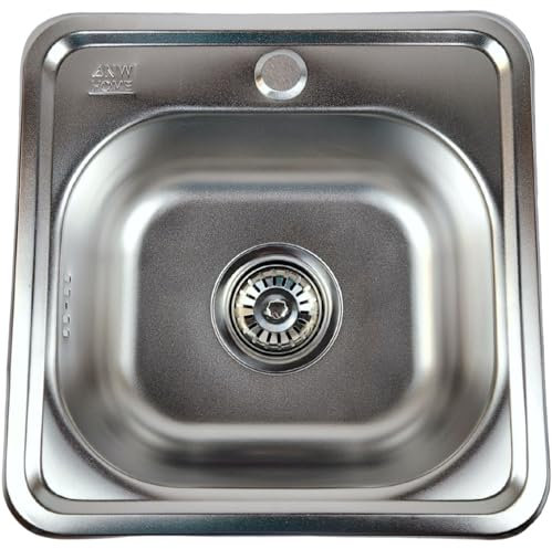 ANW HOME Lavello da cucina con sifone, lavello da cucina in acciaio inossidabile con foro per rubinetto, lavello d'angolo in acciaio inossidabile, lavello da incasso in acciaio (Satin - 38x38 cm)