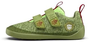 Affenzahn Barfußschuh Knit Happy mit Klettverschluss, Vegan, rutschfest, Flexibel, Reflektierend, besonders leicht in Größe 21-32 Drache - Grün