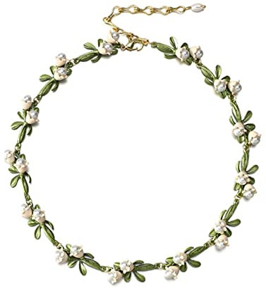 QINC Elegant Bell Orchids Choker Necklaces for Women White Flowers Green Enamel Plant Pearl Necklace Wedding Jewelry Gift