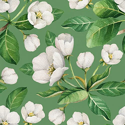 CRE8TIVE Weiß Crabapple Selbstklebende Tapete Blumen Vintage Klebefolie Grün Selbstklebende Folie Fototapete Schlafzimmer Schrankfolie Tapete Badezimmer Wasserfest Dekoration Tropische 61cm x 300cm