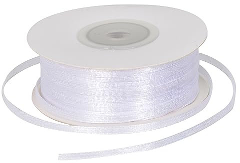 Satinband 3mm Weiß Geschenkband 91 Meter Länge Polyester Gewebtes Band Dünn zum Basteln, Einpacken, Dekorieren, Verzieren, Hochzeit, Taufe, Geburtstag, Weihnachten, Party Dekoration