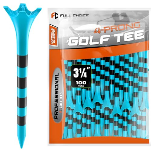 Full Choice100 Pack 3-1/4 Plastic Golf Tees, Enhanced Durability & Stability, Engineered to Minimize Friction and Side Spin