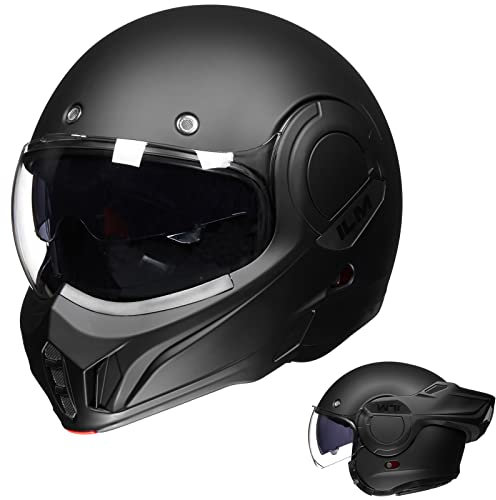 ILM Motorradhelm Integralhelm Klapphelm Fullface Helm Herren Damen ATV UTV mit 180° Umkehrbarer Kinnschutz ECE Model-B707,Schwarz Matt, 2XL