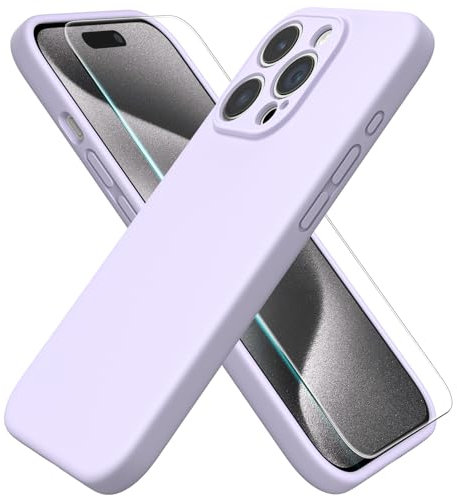 ACRONIX Compatible with iPhone 15 Pro Case 6.1,with 1 x Screen Protector, Silky-Soft Touch Liquid Silicone Shockproof Rubber Cases Comprehensive Protection Cover for iPhone 15 Pro-Pastel lilac
