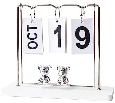 Moderner Bären-Kalenderhalter Holz, Tischkalender und Präsentationsständer Naturholz für Zuhause und Büro, einfach zu bedienen und langlebiges Design im Flip-Stil Lebenskompass Datiert (D, One Size)