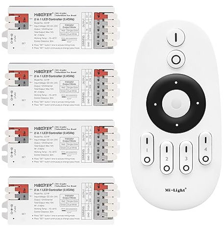 LIGHTEU®, Milight Miboxer 2 in 1 LED Controller (2,4 GHz), einfarbiger und zweiweißer LED Streifen Controller DC12V/24V, PWM-Hoch-/Niederfrequenz, unterstützt Push-Dim, 4x E2-RF + FUT007