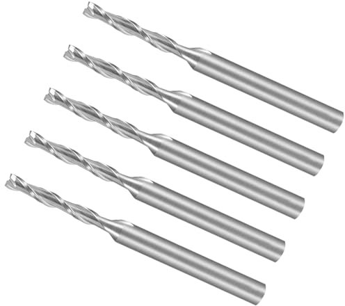 CoCud Fresas de Extremo En Espiral Vástago de 1/8 2mm x 12mm Carburo Sólido de 2 Flautas para Fresadoras CNC - (Uso: para Contrachapado Madera Plástico) 5 Piezas