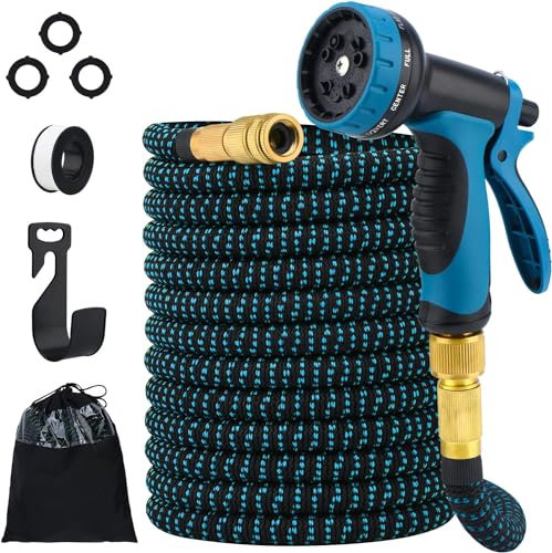 BOORCA Gartenschläuche, 15M/50FT Flexibel Wasserschlauch mit 10 Funktionsdüse Brause, Gartenschlauch Flexibel mit 3/4 Zoll und 1/2 Zoll soliden Messinganschlüssen für Garten, Haustier, Autowäsche