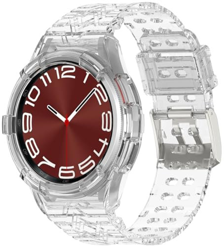 Miimall Protective Case with Strap for Samsung Galaxy Watch 6 Classic 47mm, Soft Breathable Band with Cover, Adjustable Sport Wristband with Metal Clasp for Galaxy Watch 6 Classic-Clear