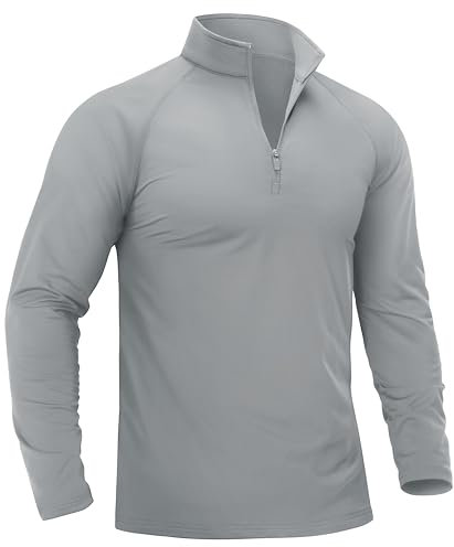 TACVASEN Half Zip Running Top Mens Long Sleeve Zip Pullover Light Grey,M