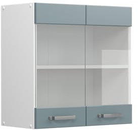 Vicco Küchenglasschrank R-Line, Glashängeschrank, Blau-Grau/Weiß, 60 cm