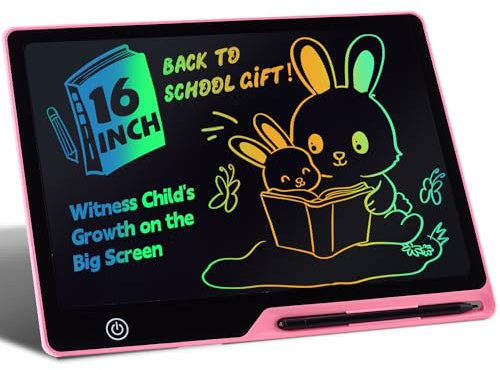 Kinayue LCD Writing Tablet for Kids, Rechargeable 16 Inch Doodle Board,Easter Basket Stuffers,Preschool Learning Toys Christmas Birthday Gift 3 4 5 6 7 Year Old Girls Boys (Pink, 16 Inch)