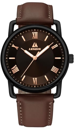 LN LENQIN Herrenuhren Herrenarmbanduhren Analog Uhren Wasser Resist RöMische Ziffern Lederband Casual Quarzuhr Herren (LN-0561-Dark Brown Black Coffee2)