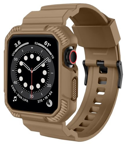 OROBAY Rugged Band Compatible with Apple Watch Band 45mm/44mm/42mm with Case, Shockproof Strap for iWatch SE3 SE2 SE Series 9/8/7/6/5/4/3/2/1 with Bumper Case Cover Men Women, Desert Tan